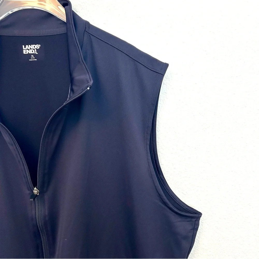 Lands End Rapid Dry Sporty Zip Vest Jacket Dadcore Layer Navy Blue Size XL